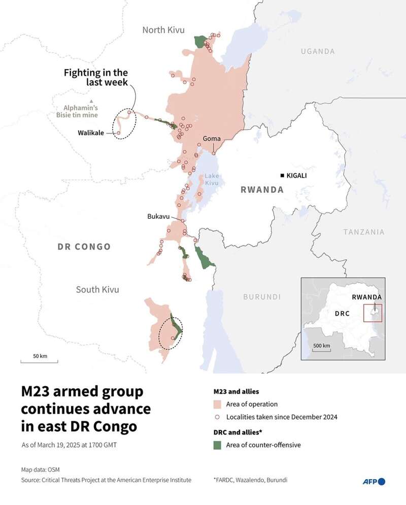 “M23”运动在刚果（金）东部省份控制的地区