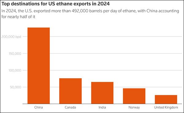 2024年美国乙烷主要出口目的地